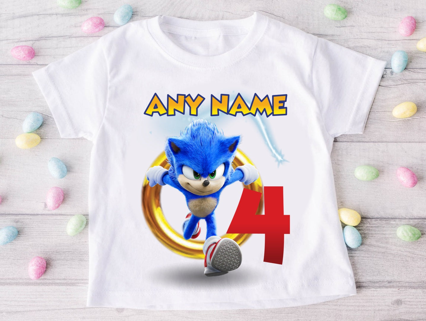 Sonic the Hedgehog Personalized Custom White Family T-Shirt or Onesie Pack Theme Cake Smash Birthday Party