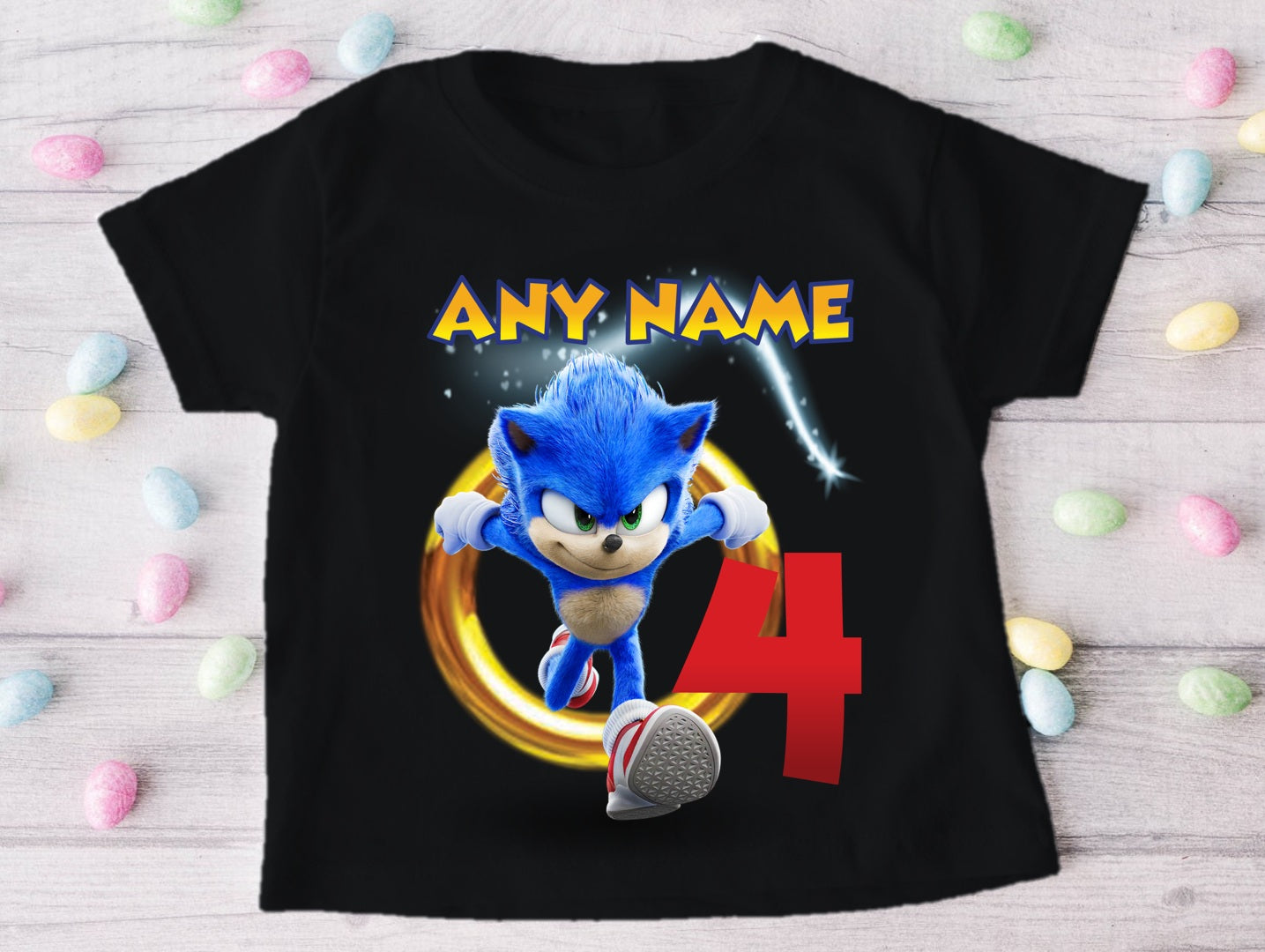 Sonic the Hedgehog Personalized Custom Black Family T-Shirt or Onesie Pack Theme Cake Smash Birthday Party