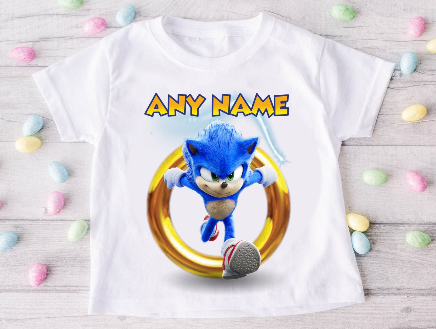 Sonic the Hedgehog Personalized Custom White T-Shirt or Onesie Theme Cake Smash Party
