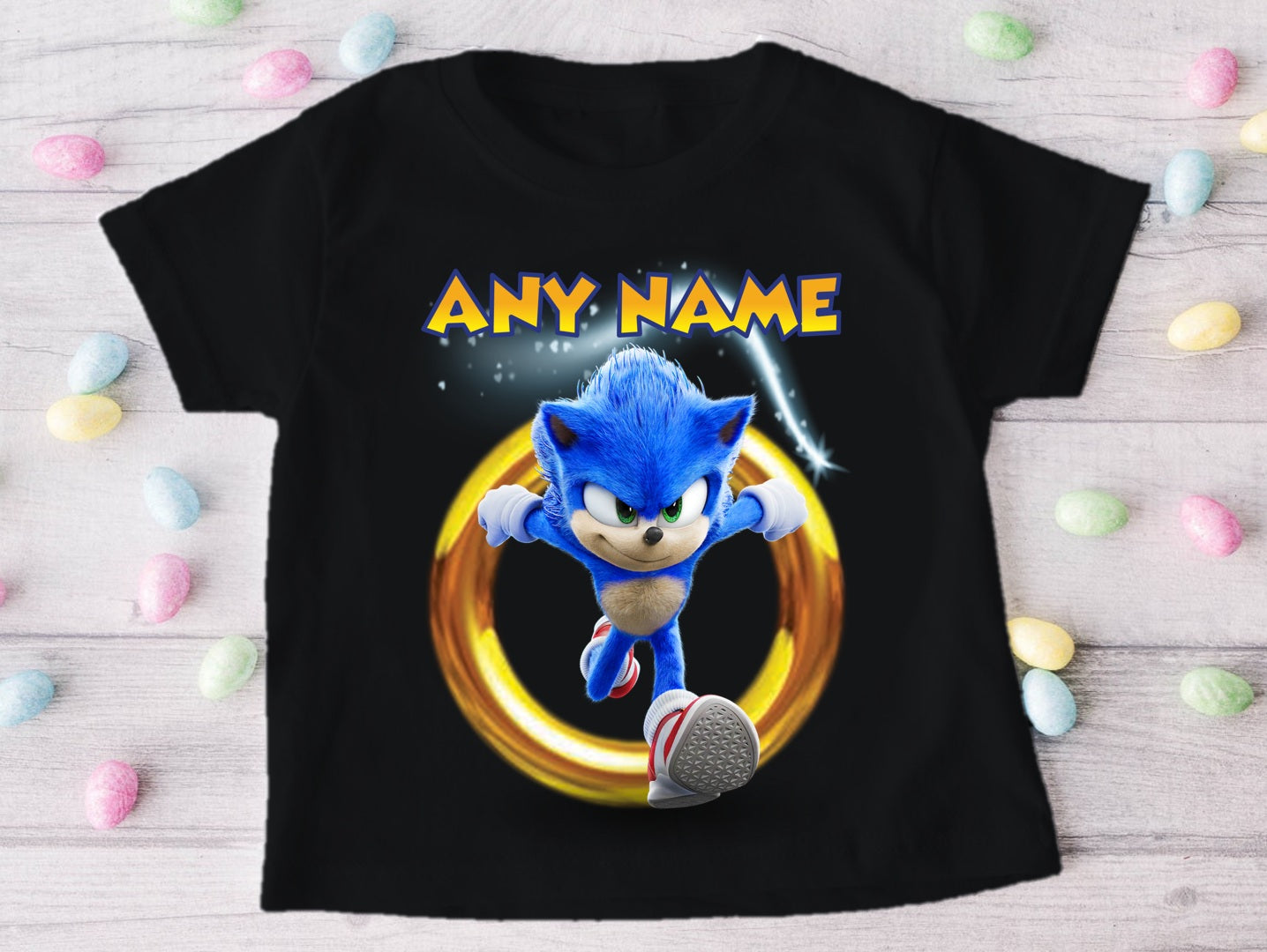 Sonic the Hedgehog Personalized Custom Black T-Shirt or Onesie Theme Cake Smash Party
