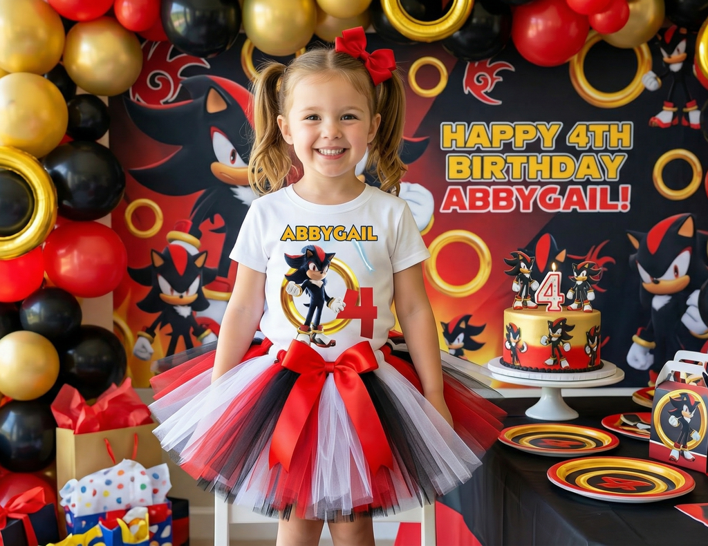 Sonic the Hedgehog Shadow Tutu Set Girls Personalized Custom Black Red White Tutu Outfit Dress Theme Cake Smash Birthday Party