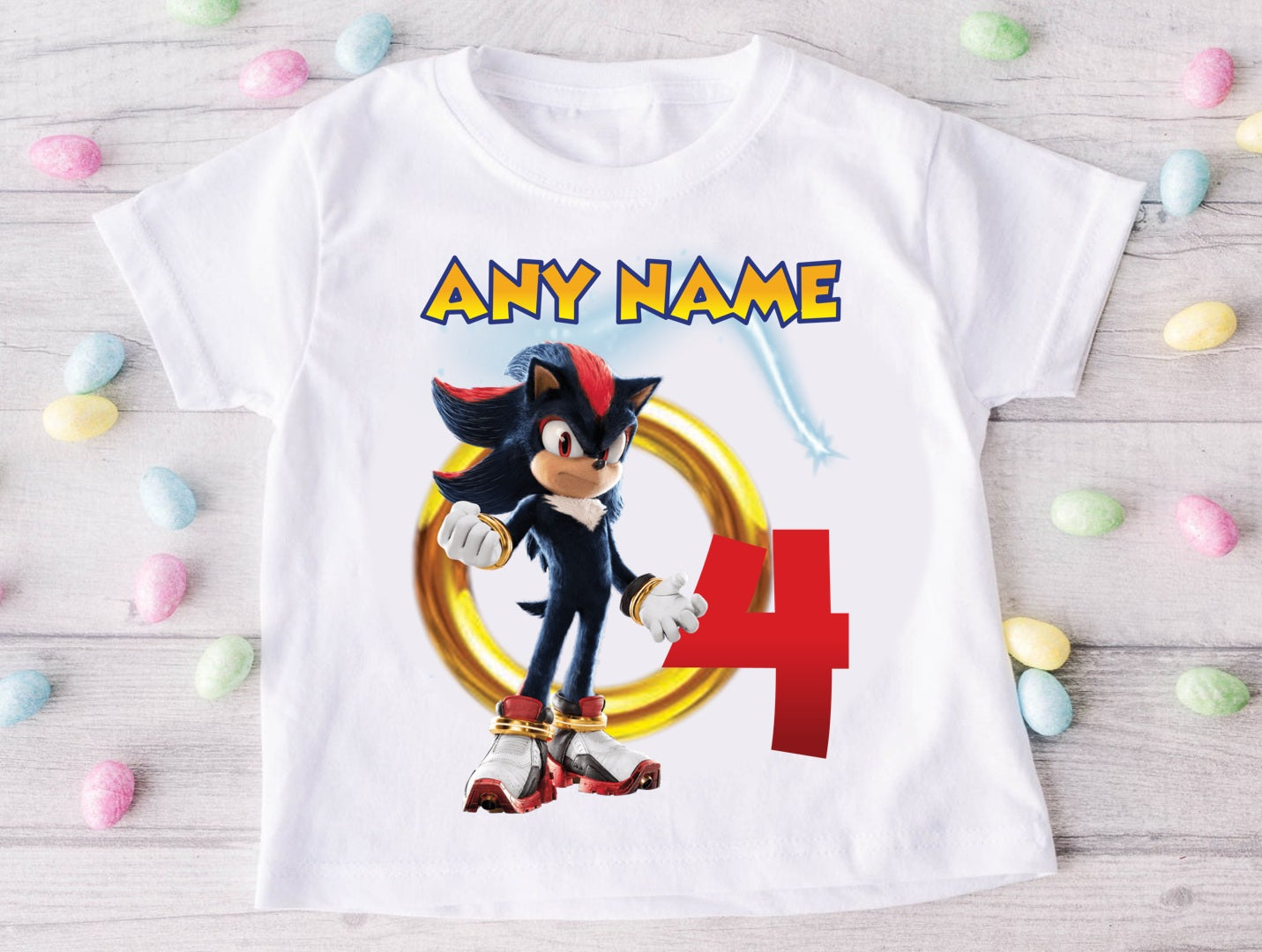 Sonic the Hedgehog Shadow Personalized Custom White T-Shirt or Onesie Theme Cake Smash Birthday Party