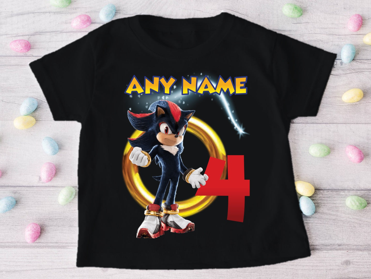 Sonic the Hedgehog Shadow Personalized Custom Black T-Shirt or Onesie Theme Cake Smash Birthday Party