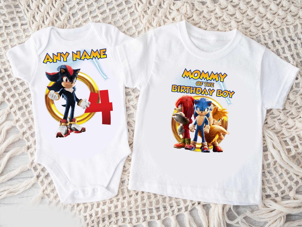 Sonic the Hedgehog Shadow Personalized Custom White Family T-Shirt or Onesie Pack Theme Cake Smash Birthday Party