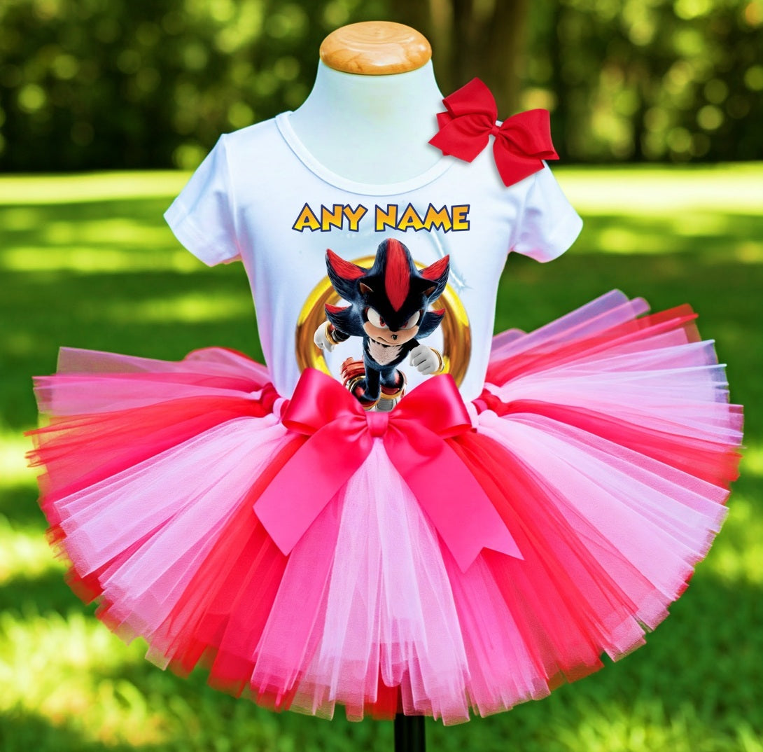 Sonic the Hedgehog Shadow Tutu Set Girls Personalized Custom Hot Pink Red Pink Tutu Outfit Dress Theme Cake Smash Party