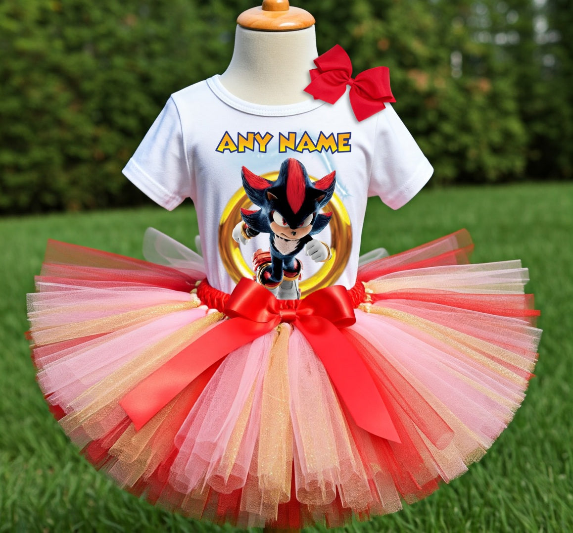 Sonic the Hedgehog Shadow Tutu Set Girls Personalized Custom Gold Red Pink Tutu Outfit Dress Theme Cake Smash Party