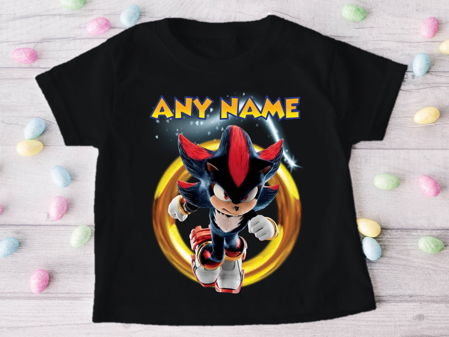 Sonic the Hedgehog Shadow Personalized Custom Black T-Shirt or Onesie Theme Cake Smash Party