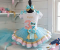 Super Kitties Bitzy Tutu Set Girls Personalized Custom Blue Pink Gold Ribbon Sewn Trim Tutu Outfit Dress Theme Cake Smash Birthday Party