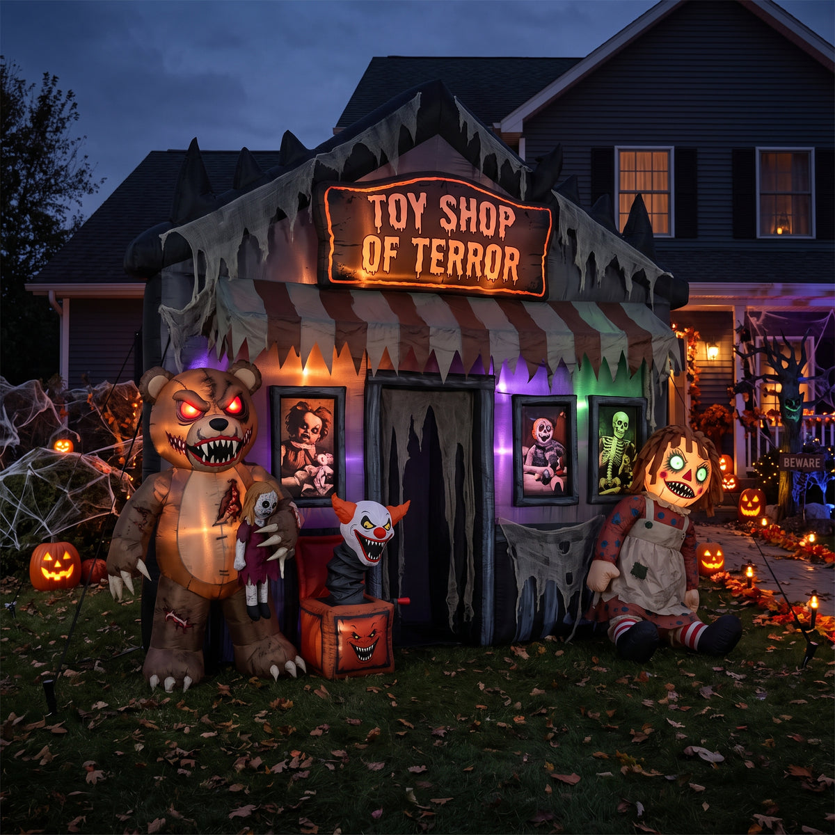Massive 8-Foot-Tall Toy Shop of Terror Colossal Multi-Tiered Halloween Yard Inflatable Scene Decor Prop