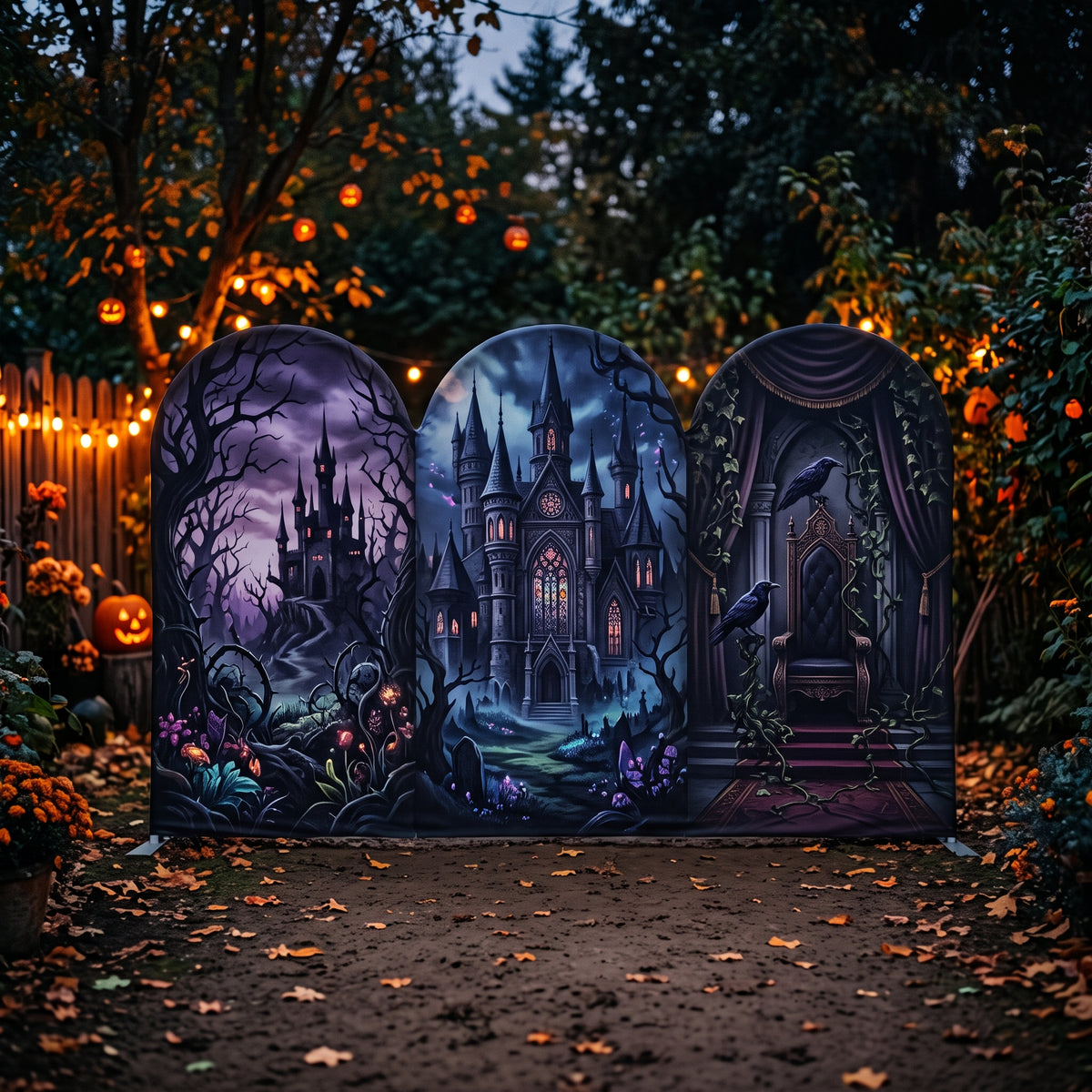 7.2ft Twisted Wonderland / Dark Fairy Tales Theme Halloween Arch Fabric Backdrop Cover - Multi-Panel Event Backdrop Decor Prop