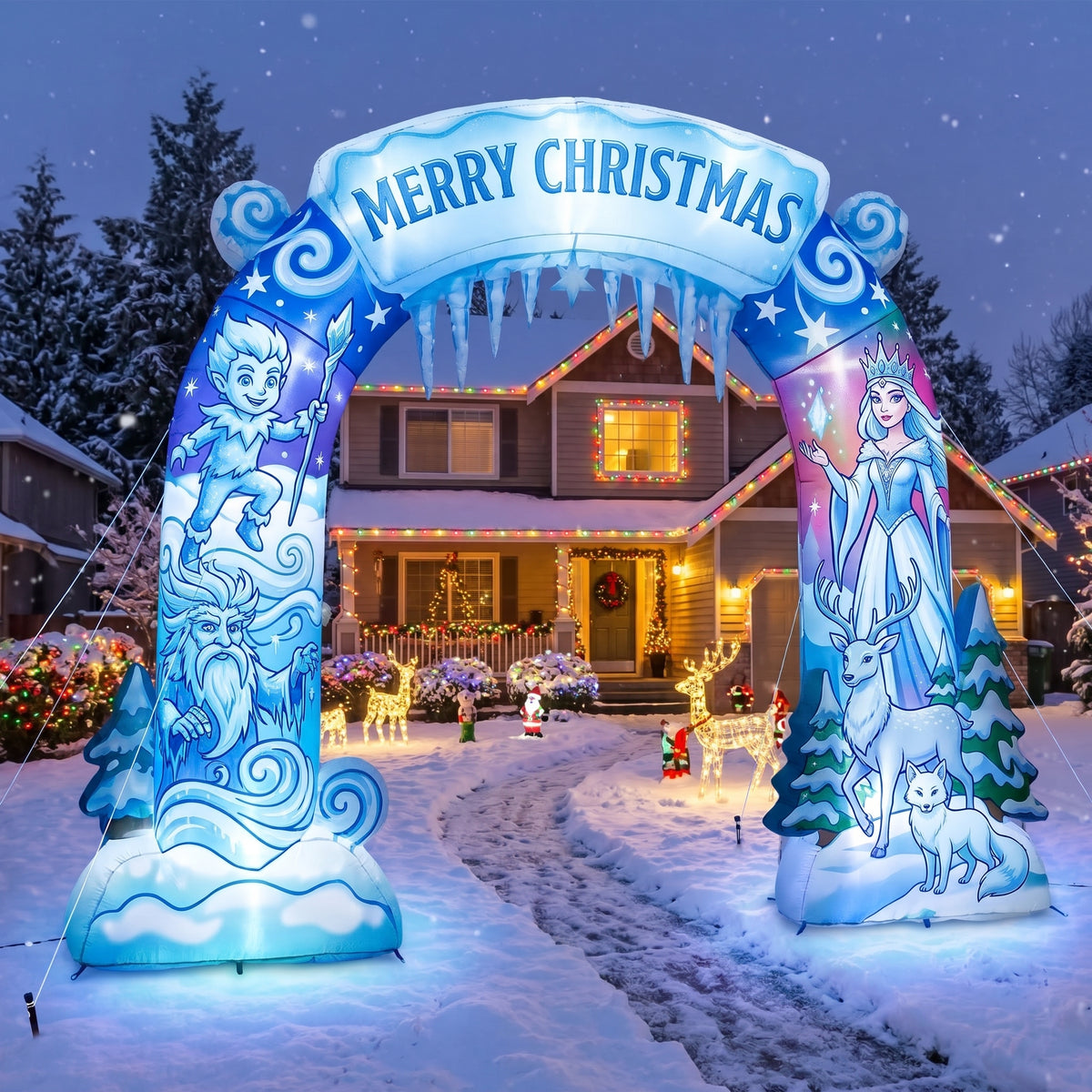 10-Foot Giant Outdoor Illuminated Walkthrough Winter Wonderland & Frost Folklore Inflatable Archway Christmas Decor