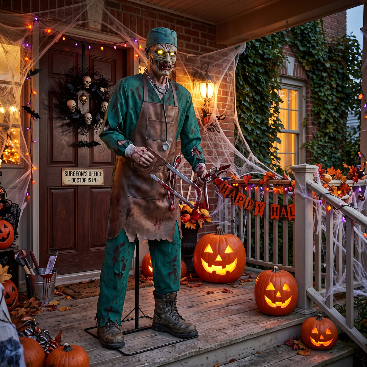 6' Animated Abandoned Asylum The Rogue Surgeon Doctor Figure Music Lights Motion Sensor Halloween Home Decor Accent Yard Prop