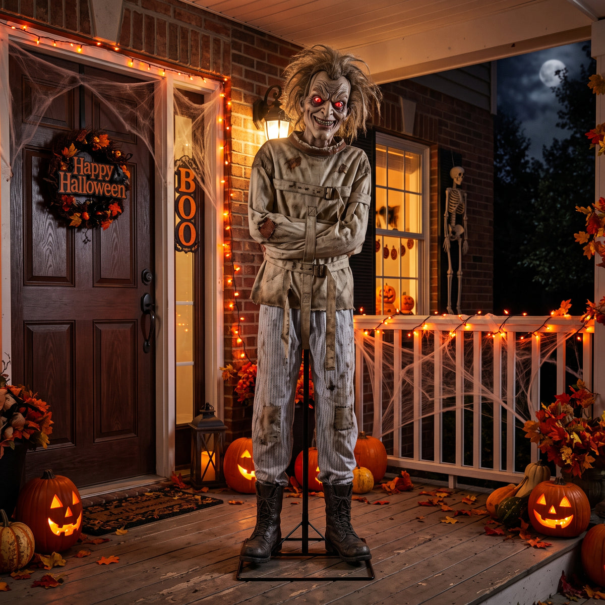 6' Animated Abandoned Asylum Inmate Patient with Straitjacket Figure Music Lights Motion Sensor Halloween Home Decor Accent Yard Prop