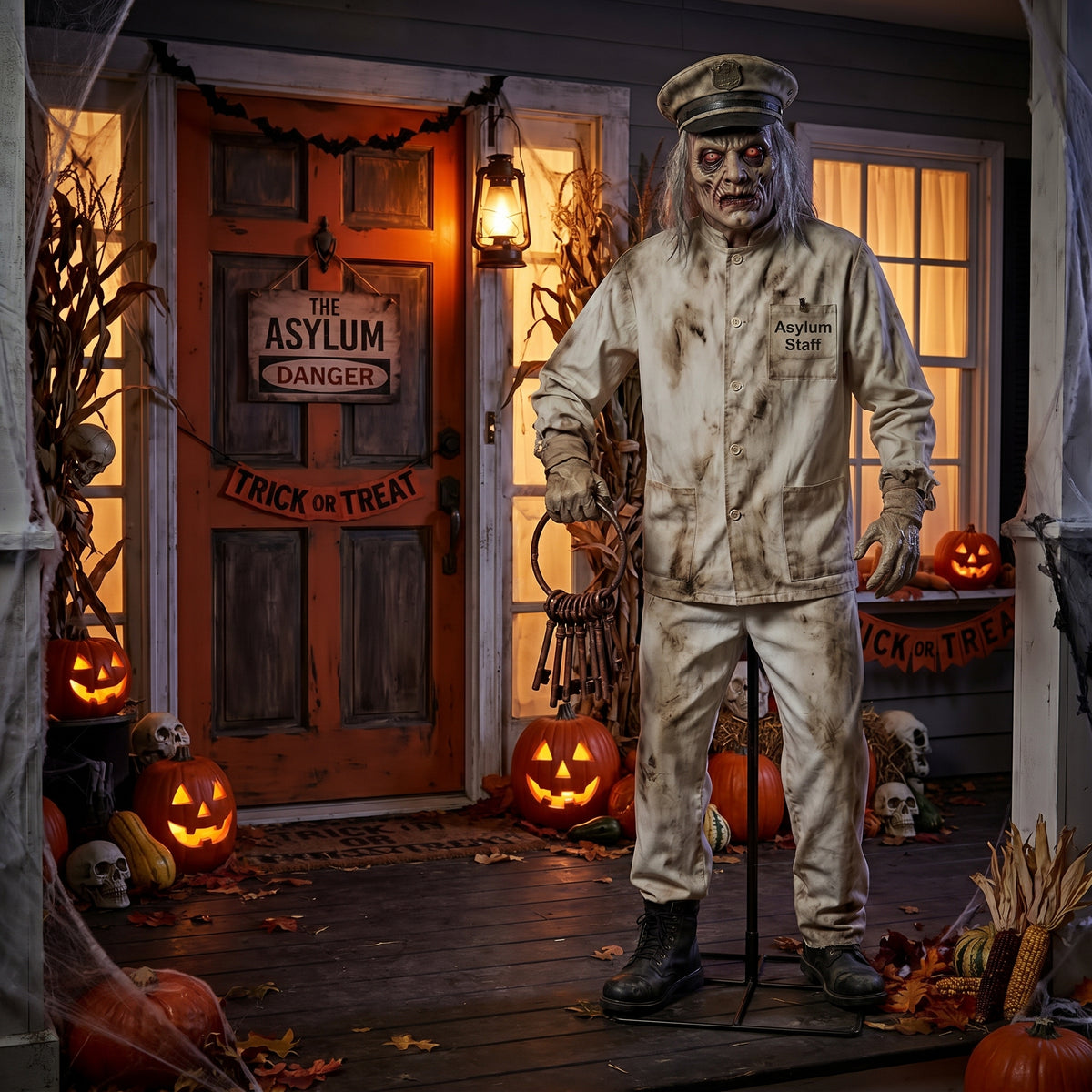 6' Animated Abandoned Asylum The Twitching Orderly Staff Figure Music Lights Motion Sensor Halloween Home Decor Accent Yard Prop