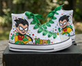 Custom Teen Titans Go Robin High-Top Sneakers Shoes Personalized with Name, Ribbon Laces & Rhinestones Birthday Parties Everyday Gift