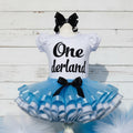 Alice in One Derland Tutu Set Girls Personalized Custom Black Blue Ribbon Sewn Trim Tutu Outfit Dress Theme Cake Smash Birthday Party
