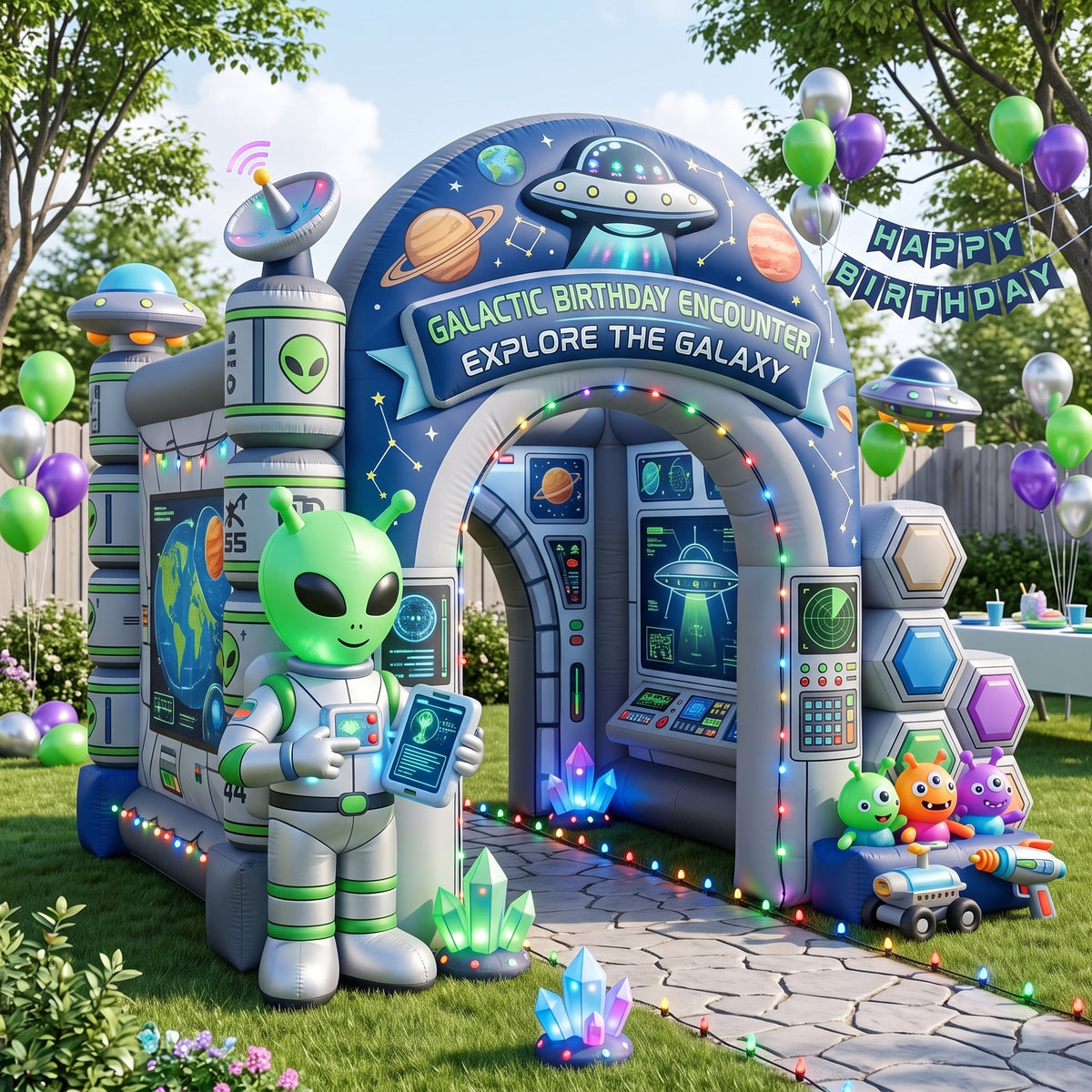 Alien / UFO Encounter Theme Premium 10' x 10' Birthday House Inflatable Blow Up Walk-Through Archway Experience Decor Prop