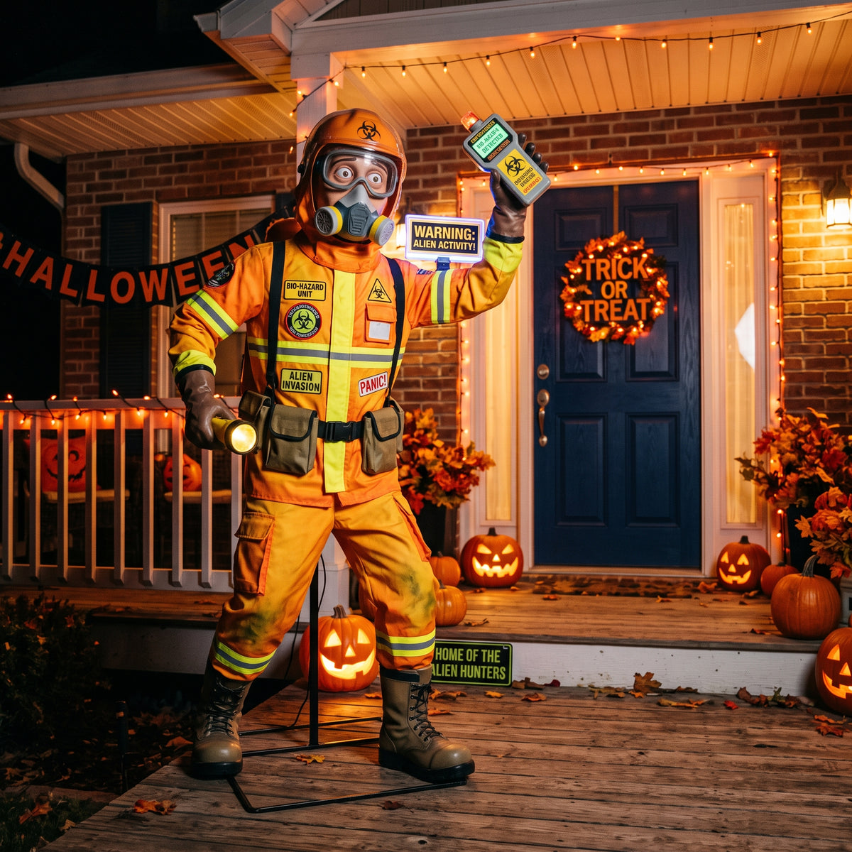 6' Animated Alien Invasion Bio-Hazard Guard Figure Music Lights Motion Sensor Halloween Home Decor Accent Yard Prop