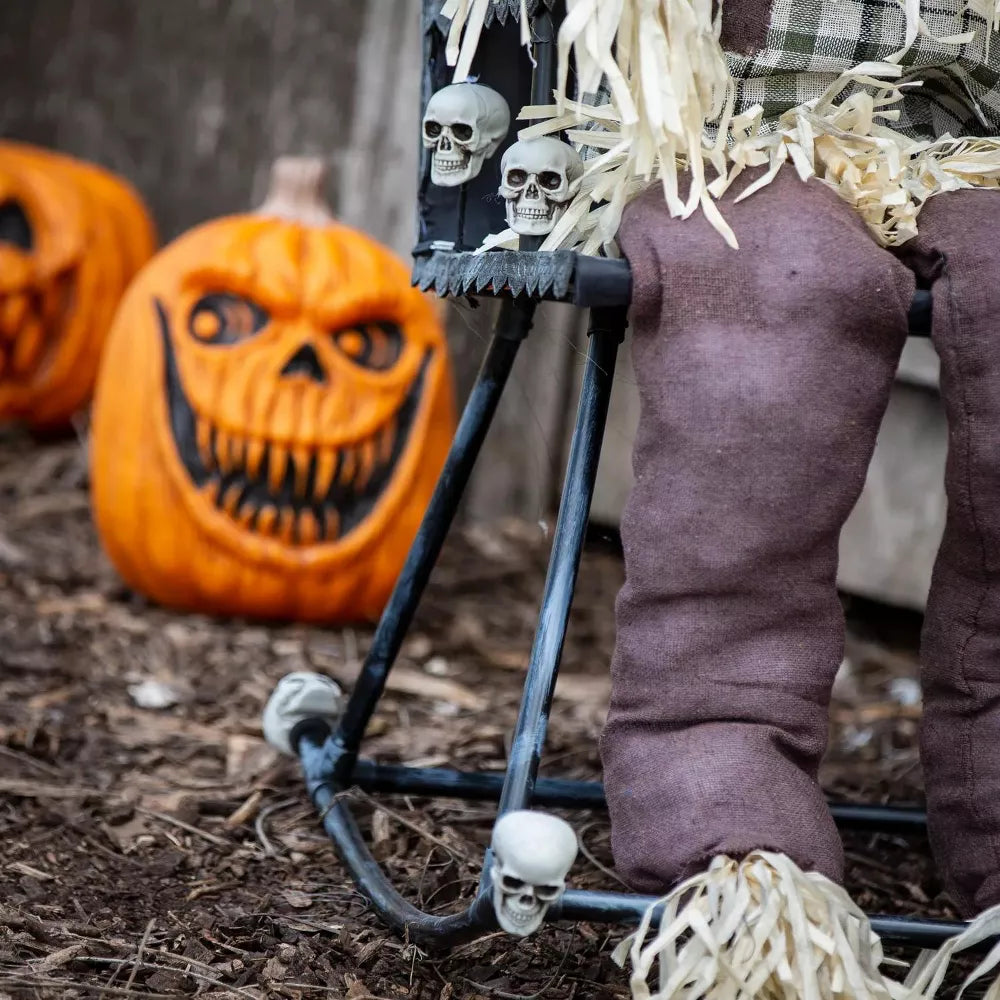 4' Animated Creepy Sitting Scarecrow on Rocking Chair Halloween Home Decor Accent Yard Prop