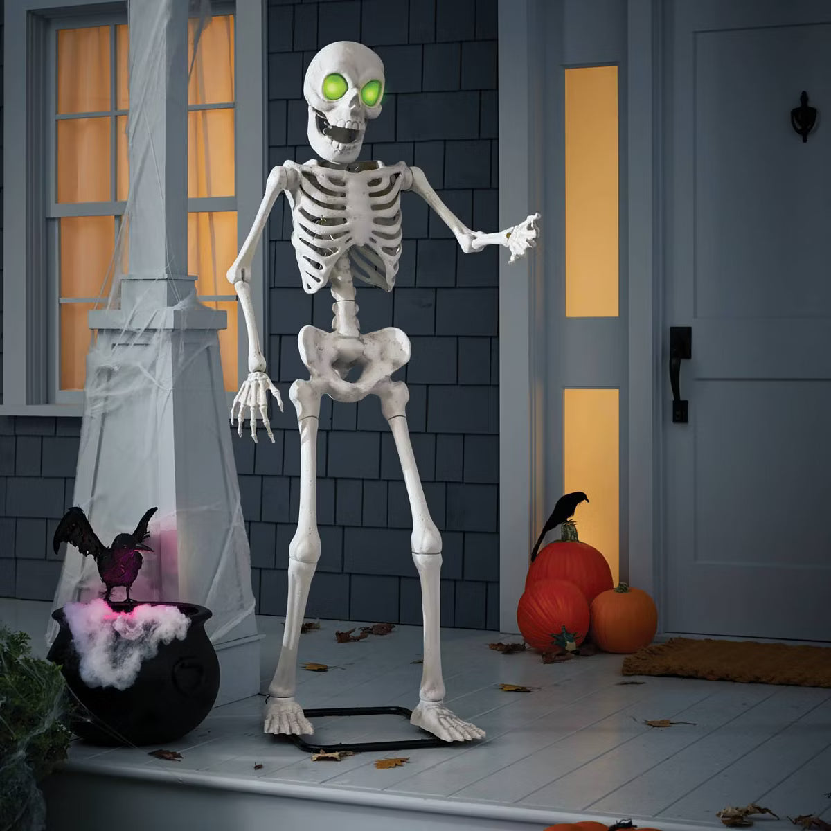5.6' Animated Animatronic Skeleton with glowing Eyes Halloween Home Decor Accent Yard Prop