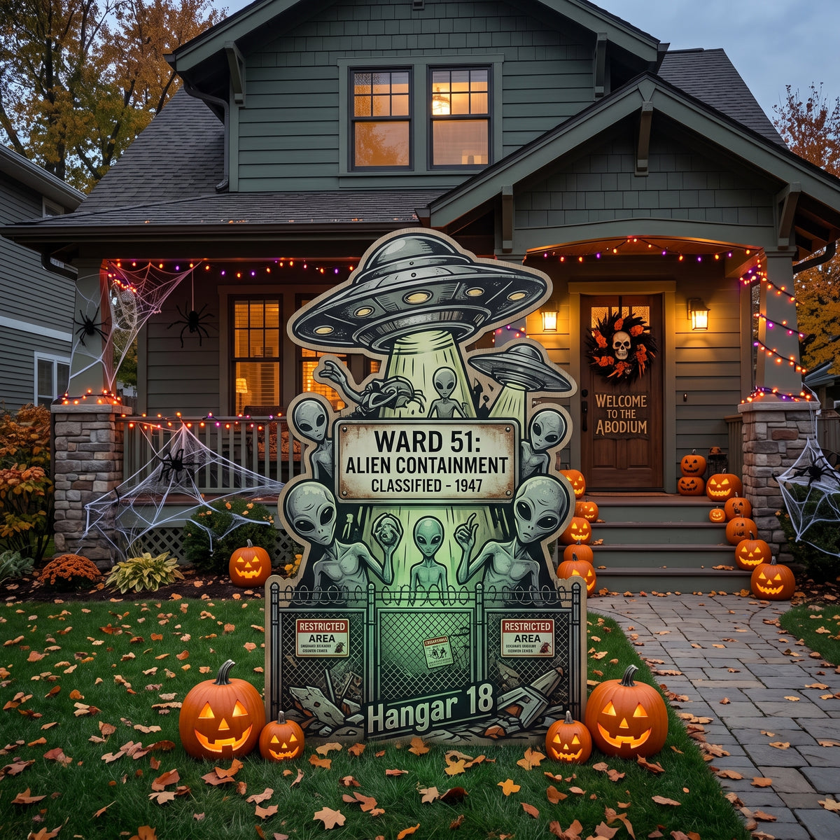 Life Size Alien Invasion Area 51 Premium Freestanding Halloween Cutouts Yard Sign Decor Party Prop