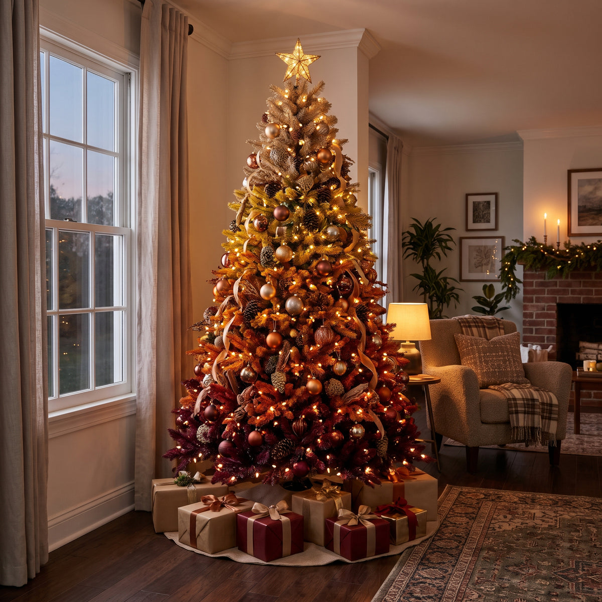 7-Foot Pre-Lit Autumn Harvest Ombré Artificial Tree Life Size Christmas Decor