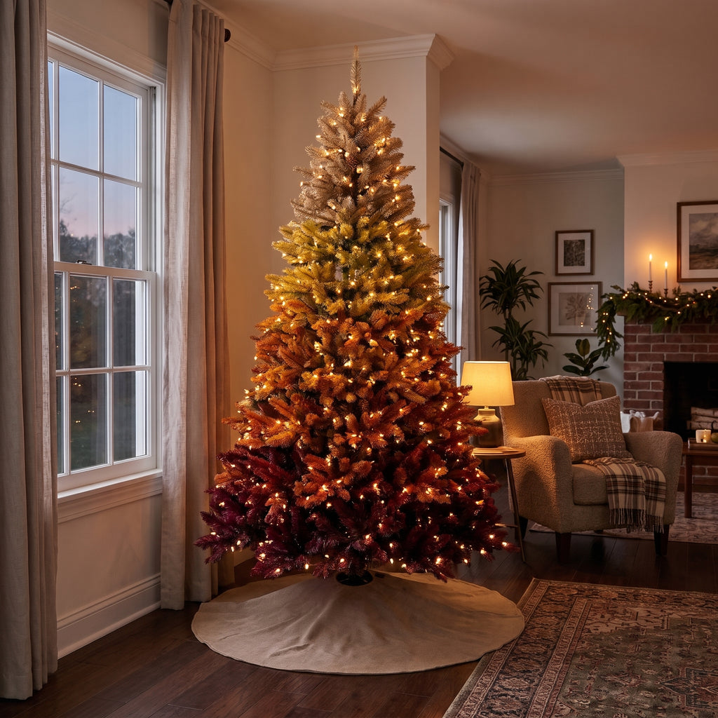 7-Foot Pre-Lit Autumn Harvest Ombré Artificial Tree Life Size Christmas Decor