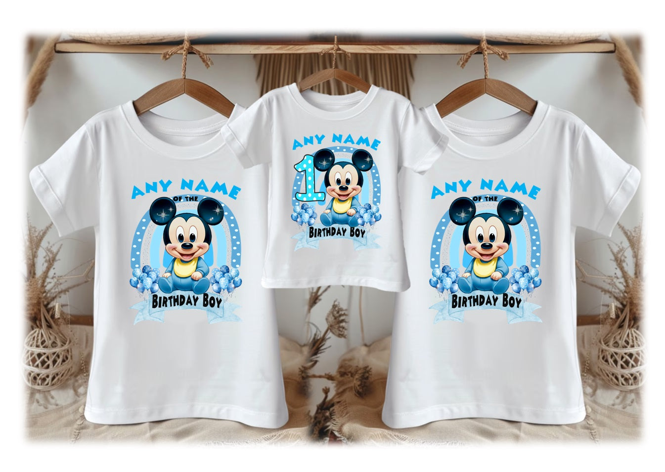 Baby Mickey Mouse Personalized Custom White Family T-Shirt or Onesie Pack Theme Cake Smash Birthday Party