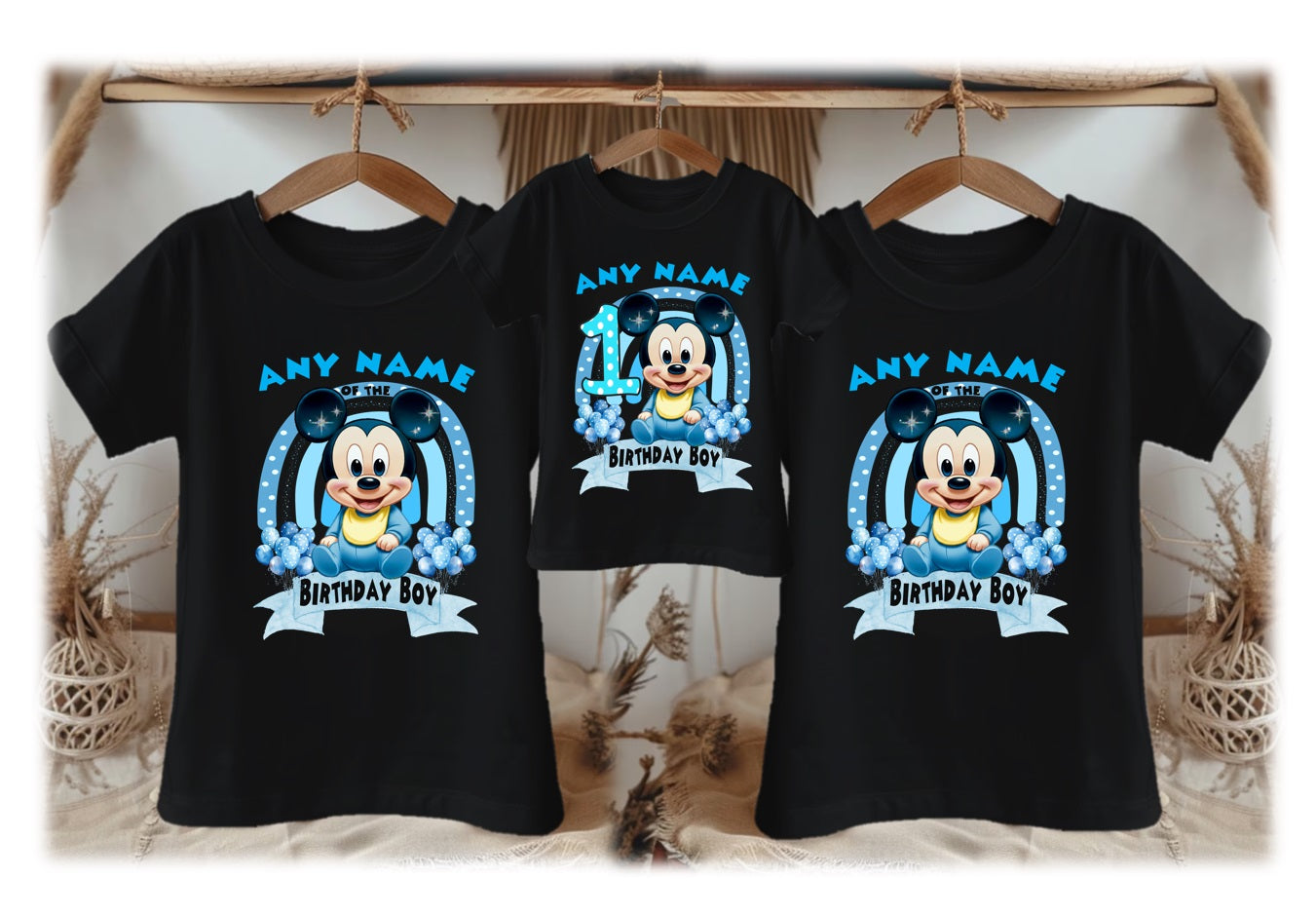 Baby Mickey Mouse Personalized Custom Black Family T-Shirt or Onesie Pack Theme Cake Smash Birthday Party