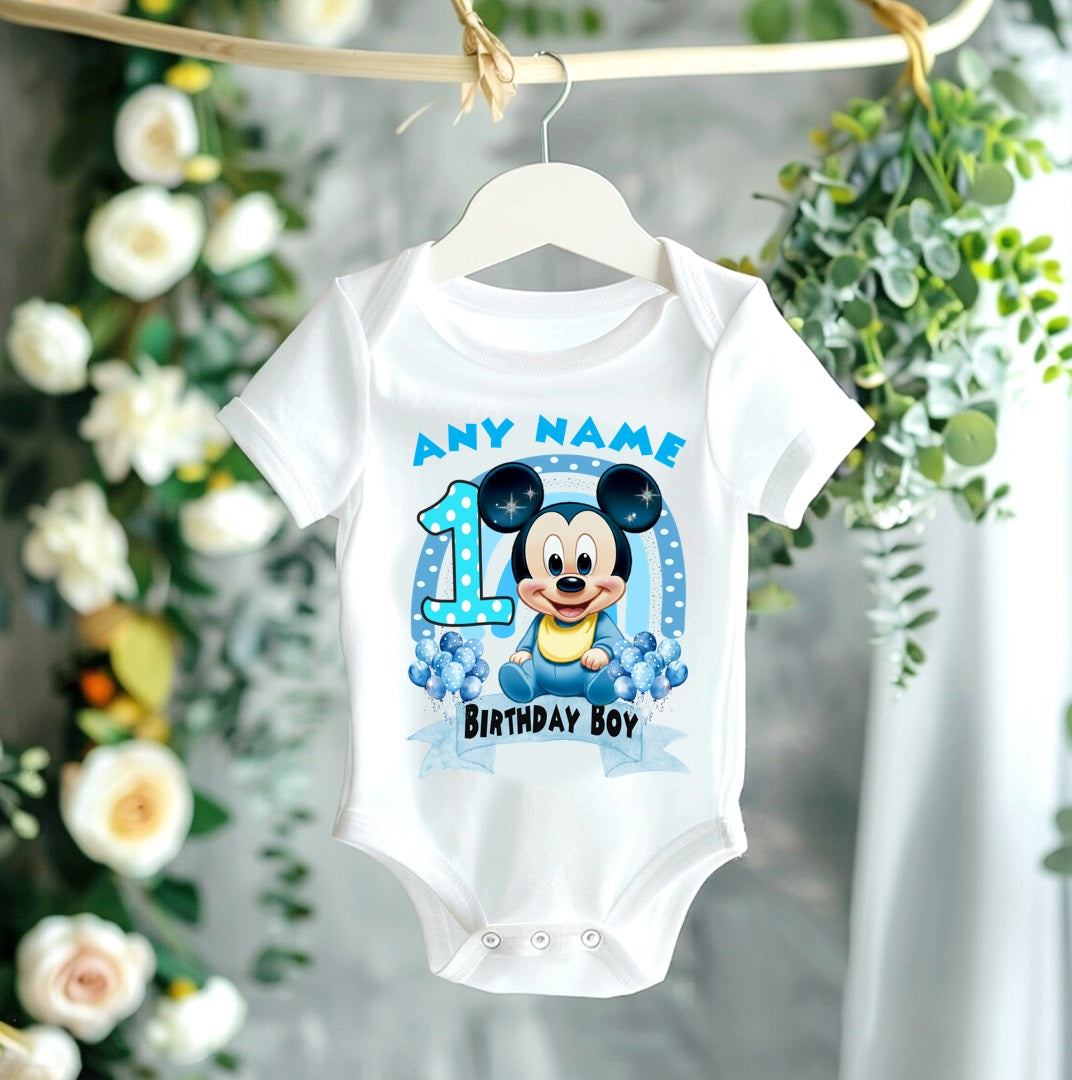 Baby Mickey Mouse Personalized Custom White Family T-Shirt or Onesie Pack Theme Cake Smash Birthday Party