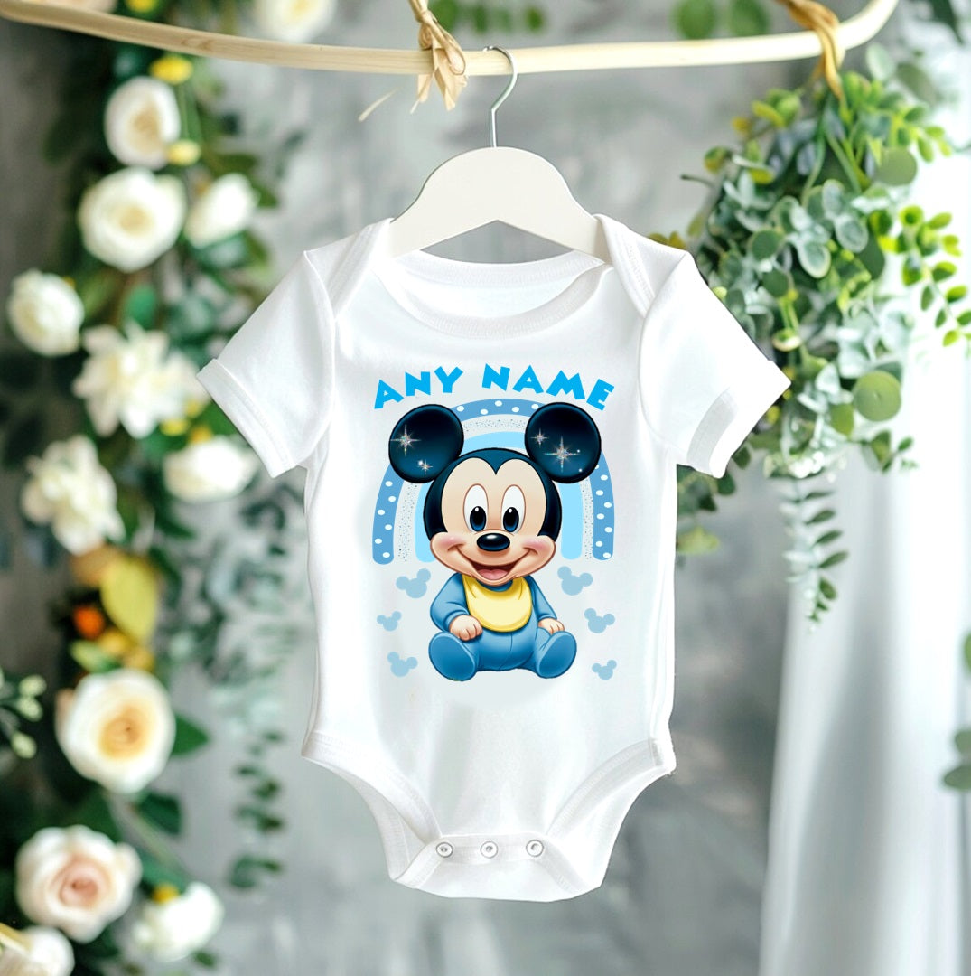 Baby Mickey Mouse Personalized Custom White T-Shirt or Onesie Theme Cake Smash Party