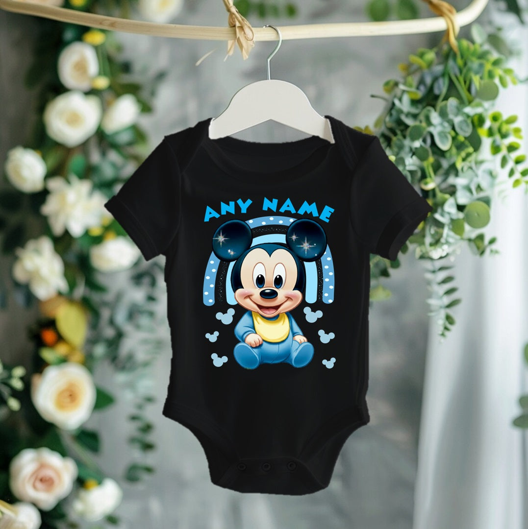 Baby Mickey Mouse Personalized Custom Black T-Shirt or Onesie Theme Cake Smash Party