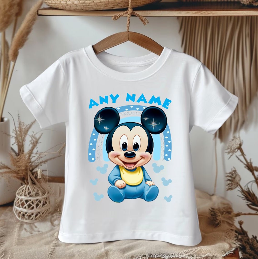 Baby Mickey Mouse Personalized Custom White T-Shirt or Onesie Theme Cake Smash Party
