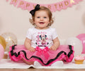 Baby Minnie Mouse Tutu Set Girls Personalized Custom Pink Black Hot Pink Ribbon Trim Tutu Outfit Dress Theme Cake Smash Birthday Party