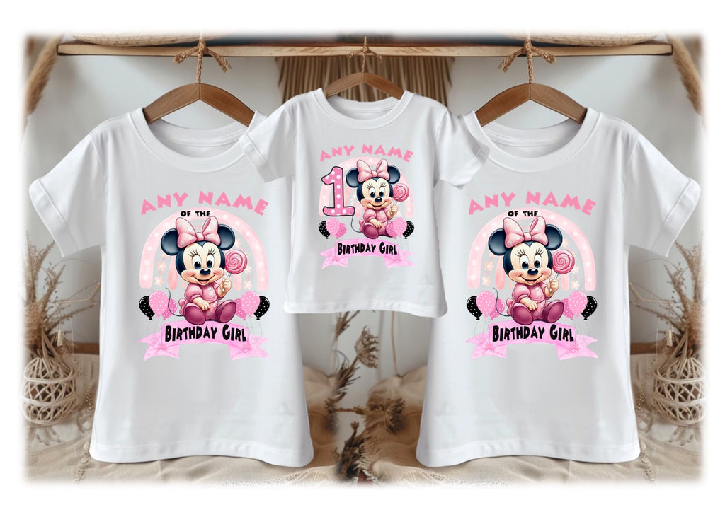 Baby Minnie Mouse Personalized Custom White Family T-Shirt or Onesie Pack Theme Cake Smash Birthday Party