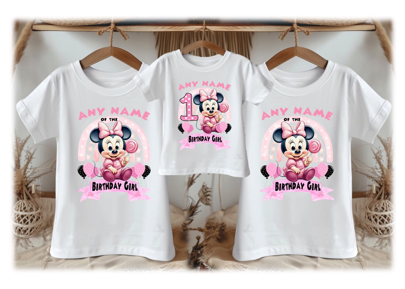 Baby Minnie Mouse Personalized Custom White Family T-Shirt or Onesie Pack Theme Cake Smash Birthday Party