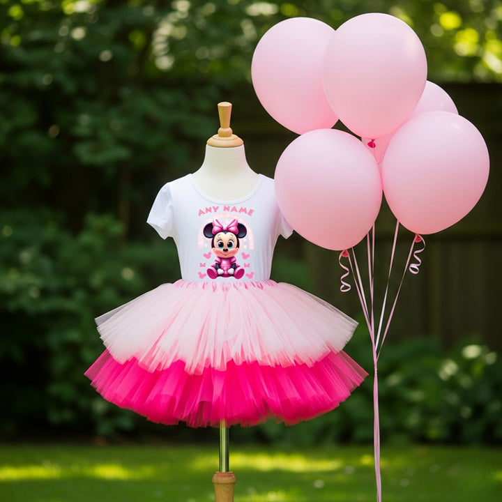 Baby Minnie Mouse Tutu Set Girls Personalized Custom Soft Pink Hot Pink Tutu Outfit Dress Theme Cake Smash Party