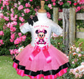 Baby Minnie Mouse Tutu Set Girls Personalized Custom Pink Black Hot Pink Ribbon Trim Tutu Outfit Dress Theme Cake Smash Party