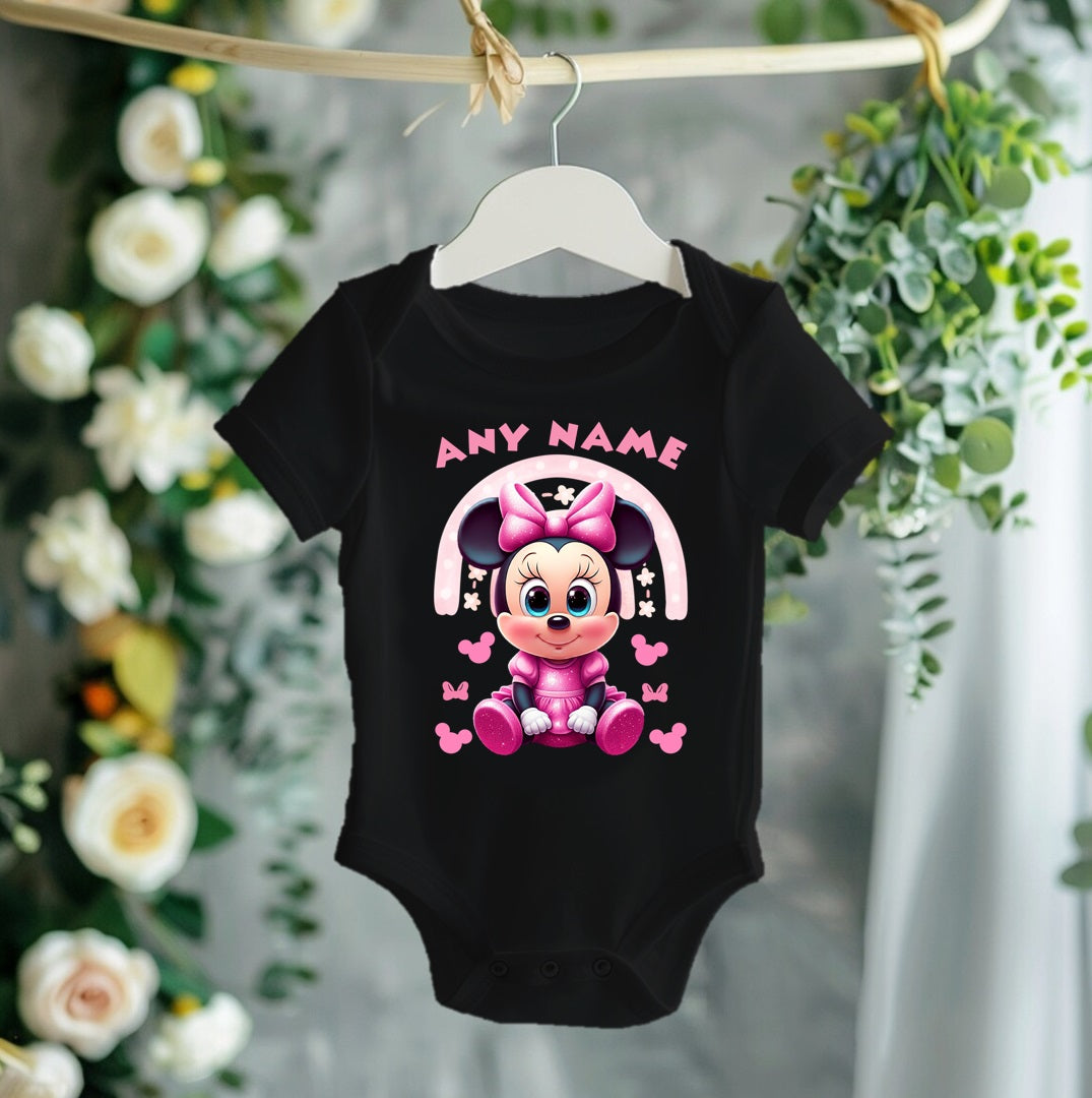 Baby Minnie Mouse Personalized Custom Black T-Shirt or Onesie Theme Cake Smash Party