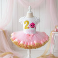 Baby Shark Girl Tutu Set Girls Personalized Custom Gold Pink Ribbon Sewn Trim Tutu Outfit Dress Theme Cake Smash Birthday Party