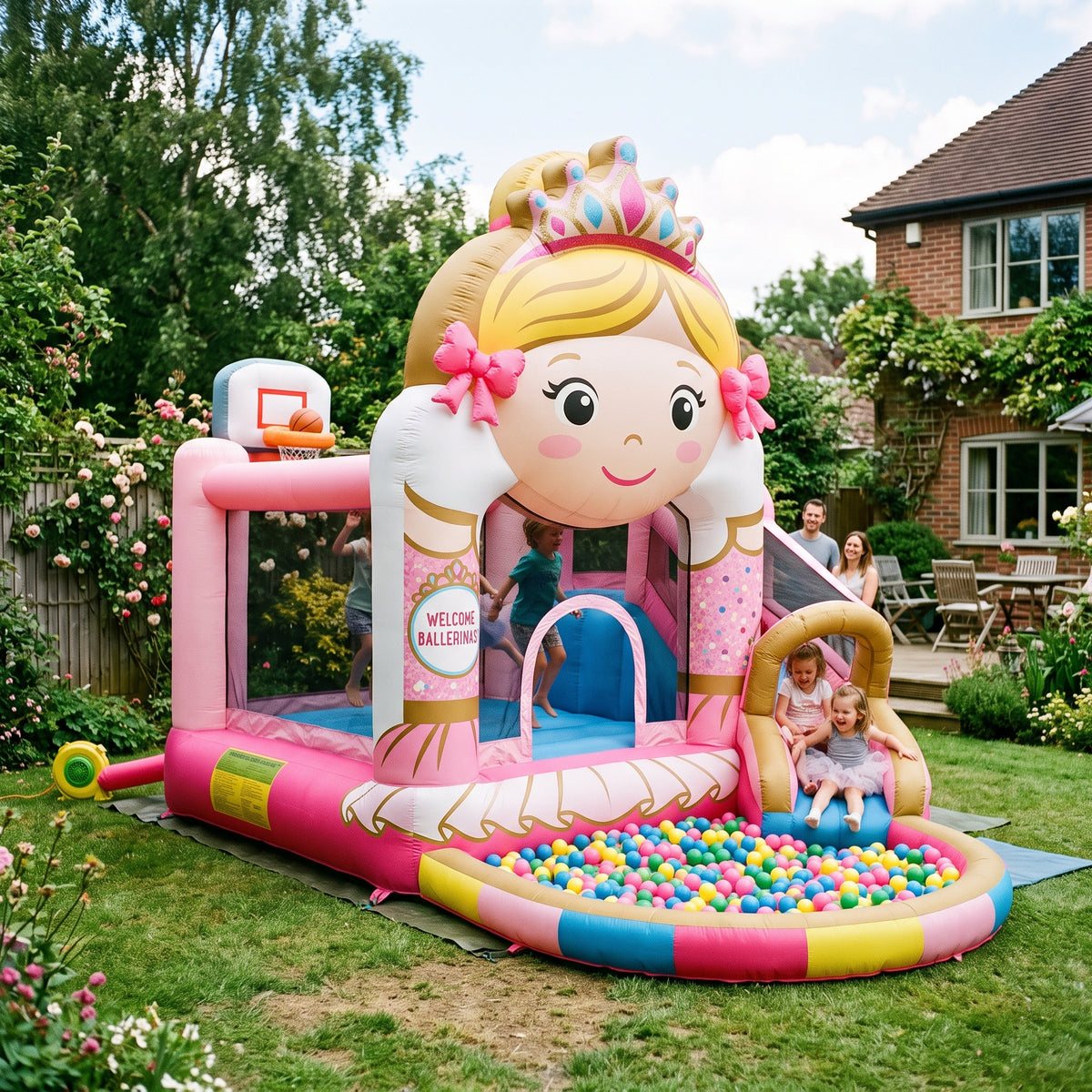 Play Bounce House Jumping Playhouse area with Slide and Ball Pit Ballet Ballerina's Head Castle Theme