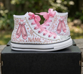 Custom Ballerina Slippers High-Top Sneakers Shoes Personalized with Name, Ribbon Laces & Rhinestones Birthday Parties Everyday Gift