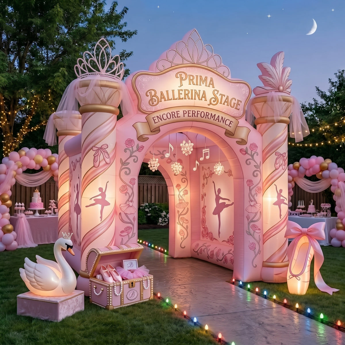 Ballet Ballerina Theme Premium 10' x 10' Birthday House Inflatable Blow Up Walk-Through Archway Experience Decor Prop