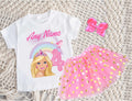 Barbie Face Blonde Girl Tutu Set Girls Personalized Custom Pink Gold Polka Dots Tutu Outfit Dress Theme Cake Smash Birthday Party