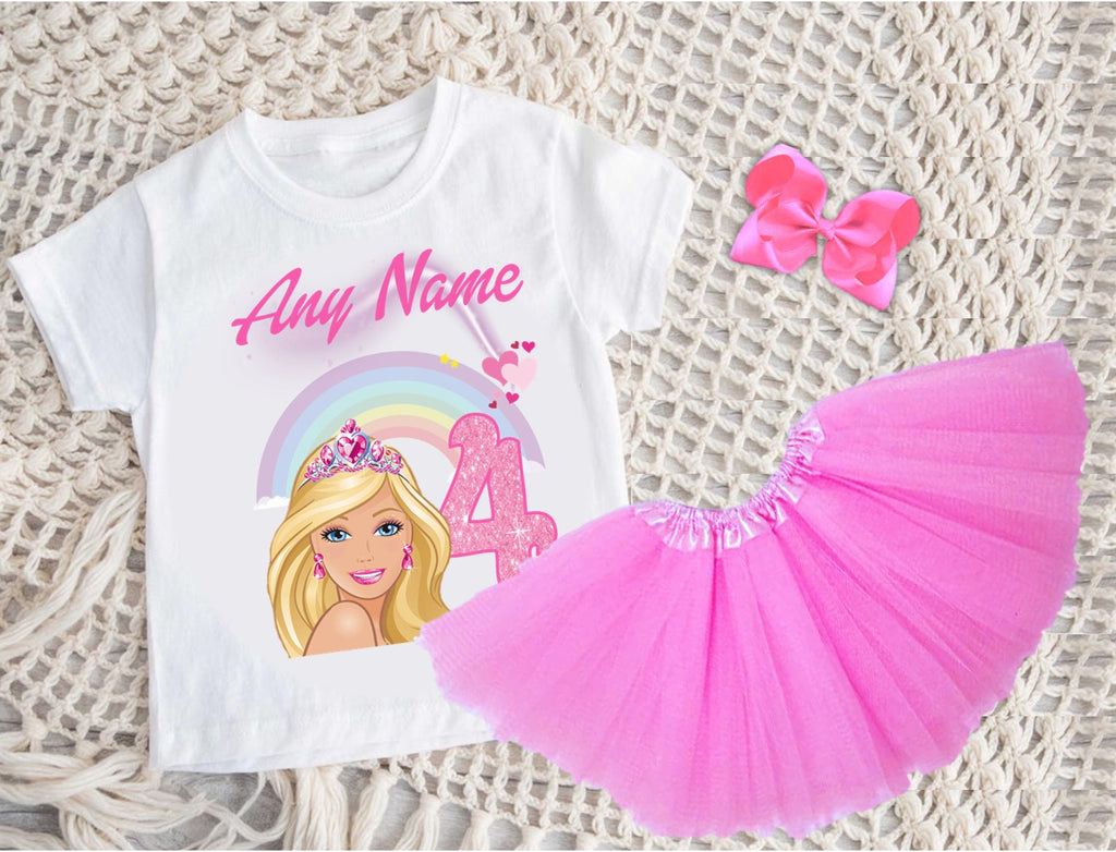 Barbie Face Blonde Girl Tutu Set Girls Personalized Custom Pink 3 Layer Tutu Outfit Dress Theme Cake Smash Birthday Party