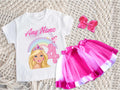 Barbie Face Blonde Girl Tutu Set Girls Personalized Custom Hot Pink White Pink Ribbon Tutu Outfit Dress Theme Cake Smash Birthday Party