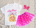 Barbie Face Blonde Girl Tutu Set Girls Personalized Custom Hot Pink Gold Polka Dots Tutu Outfit Dress Theme Cake Smash Party