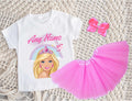 Barbie Face Blonde Girl Tutu Set Girls Personalized Custom Pink 3 Layer Tutu Outfit Dress Theme Cake Smash Party