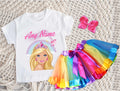 Barbie Face Blonde Girl Tutu Set Girls Personalized Custom Rainbow Ribbon Tutu Outfit Dress Theme Cake Smash Party