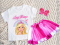 Barbie Face Blonde Girl Tutu Set Girls Personalized Custom Hot Pink White Pink Ribbon Tutu Outfit Dress Theme Cake Smash Party